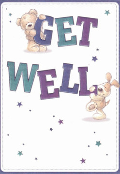 Like a ray of light through a Limehouse window, this get well card exudes instant comfort and tender optimism. Its gentle artwork features a loveable teddy bear, perched with confidence atop bold, rounded letters that form the word 'GET,' while a joyful puppy, full of personality, nestles below the 'WELL.' Their shapes radiate affectionate warmth, their expressive faces alive with encouragement and hope-mirroring the kindhearted community spirit found among neighbours along Narrow Street. The font gleams in lush indigo and teal, visually echoing the river's reflective hues, while scattered stars shimmer throughout, adding little bursts of magical promise. The background's crisp white tone sparks clarity-so vital when wellness is needed-recalling the peaceful simplicity of a newly renovated local shopfront. As a Limehouse florist, I see the same gentle precision here as in the art of arranging a comforting bouquet: every detail, every splash of colour chosen to brighten someone's hardest day. This card feels like a genuine piece of care, ready to lift spirits with its vibrant energy and warmth, just as a thoughtful delivery from the heart of E14 can do.