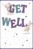 Bursts of cheerful colour and heartfelt comfort define this get well card, echoing the uplifting spirit of Limehouse's vibrant community. Two adorable figures-a honey-brown teddy bear and an exuberant, floppy-eared puppy-spring warmly from the page, each playfully anchoring the exuberant letters of 'Get Well.' Indigo and teal tones infuse the words with lively energy, set confidently against a creamy white background that suggests both freshness and reassurance. Above and around, a delicate scattering of blue and purple stars twinkle, infusing the card with a sense of hope and joyful mischief-like spotting blooms lining the Thames Path after rain. The illustrated fur, so plush and inviting, suggests a comforting embrace that only a well-loved toy or expertly arranged bouquet can offer. The mood is airy, radiant, and designed to comfort-sending more than just a message, but a moment of genuine kindness, just as Flowers Limehouse delivers thoughtful blossoms across the E14 neighbourhood.